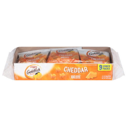 Goldfish Snack Crackers, Baked, Cheddar, 9 Lunch Packs