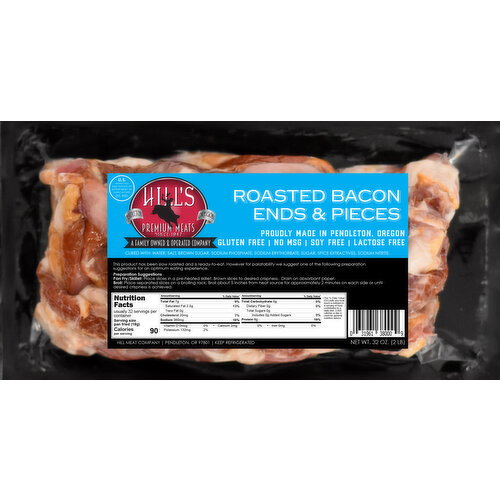 HILL'S PREMIUM MEATS Hill’s Roasted Bacon Ends & Pieces are made from premium pork bellies and slow-roasted for rich, smoky flavor. Perfect for soups, beans, pasta, or breakfast dishes. Enjoy the same great bacon taste in a versatile, value-packed cut.