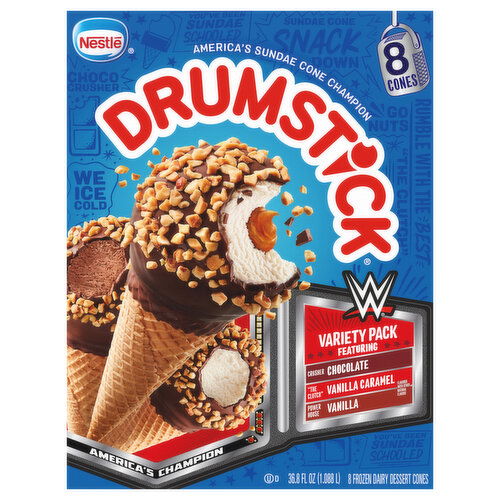 Drumstick Chocolate/Vanilla Caramel/Vanilla Frozen Dairy Dessert Cone Variety Pack