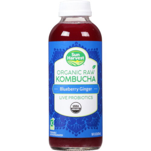 Sun Harvest Kombucha, Organic Raw, Blueberry Ginger