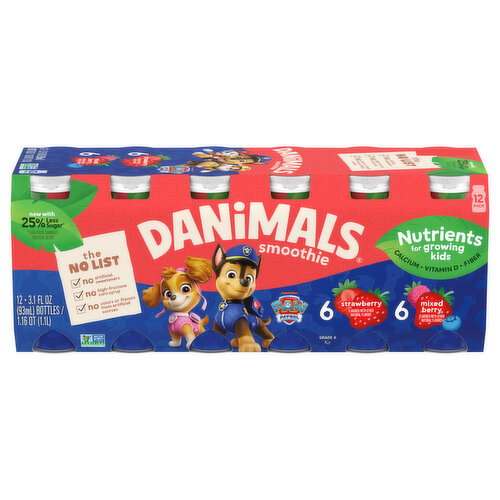 Danimals Strawberry & Mixed Berry Kids Low Fat Yogurt Smoothies
