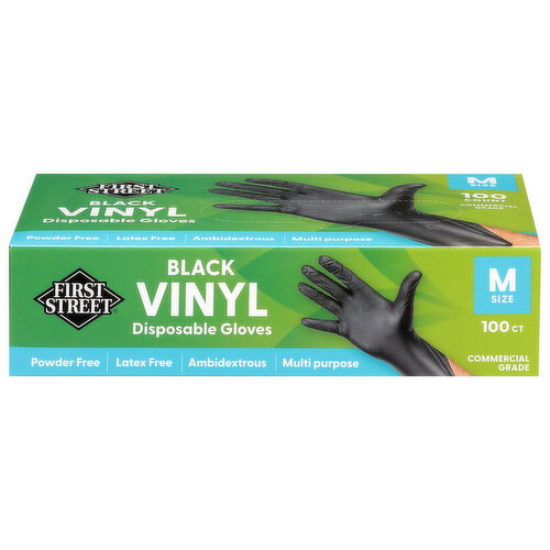 First Street Black Vinyl M Size Disposable Gloves