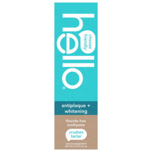 Hello Antiplaque + Whitening Fluoride Free Natural Peppermint Toothpaste