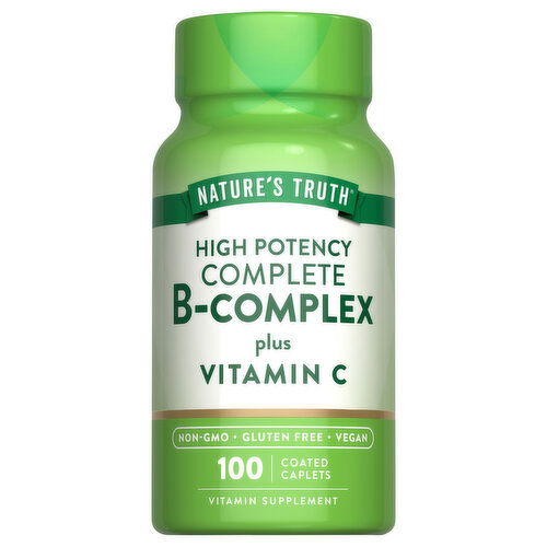 Nature's Truth B-Complex, Plus Vitamin C, Complete, High Potency, Coated Caplets