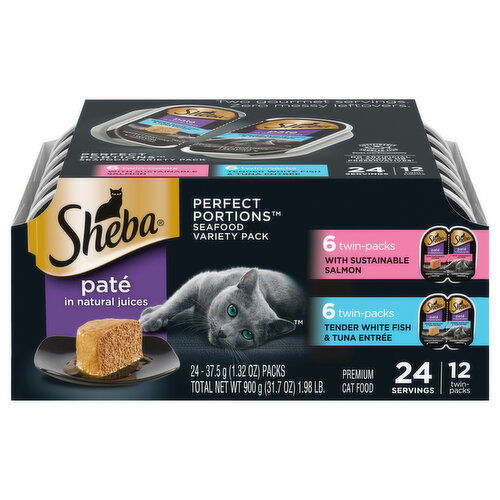 Sheba Pate in Natural Juices Premium With Sustainable Salmon/Tender White Fish & Tuna Entree Cat Food Seafood Variety Pack