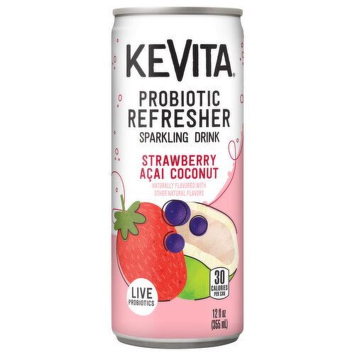 KeVita Sparkling Drink, Strawberry Acaí Coconut, Probiotic Refresher