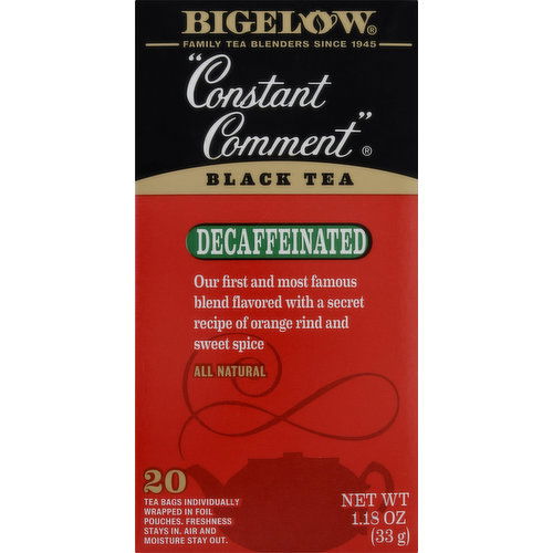 Bigelow Black Tea, Constant Comment, Decaffeinated, Bags