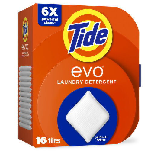 Tide Tide evo Laundry Detergent Tiles, Original Tide Scent, 16 ct, No Fillers. No Extra Water. Just Tide Clean. Real Laundry Magic Image 1 of 6