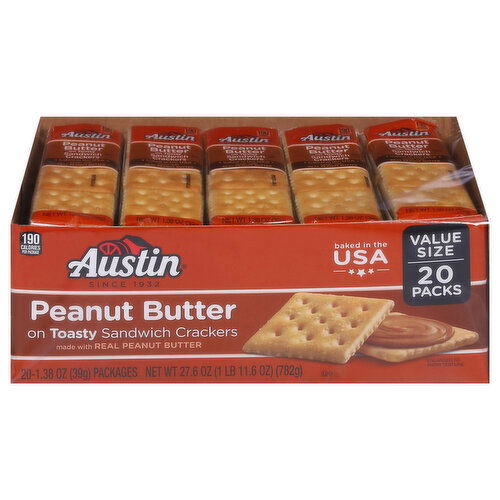 Austin Sandwich Crackers, Peanut Butter, 20 Pack, Value Size