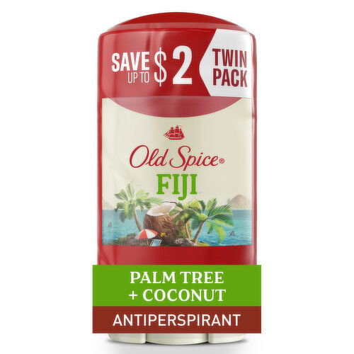 Old Spice Men's Antiperspirant and Deodorant, Fiji with Palm Tree, 24/7 Sweat Protection, Twin Pack