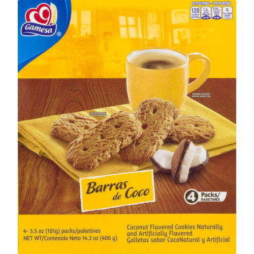 Gamesa Cookies, Coconut, 4 Pack