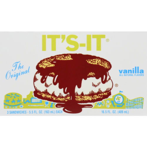 It's-It Ice Cream Sandwich, Vanilla, The Original, 3 Pack