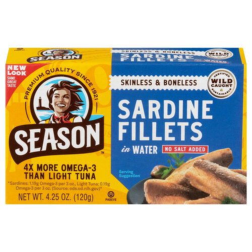 Season Skinless & Boneless Sardine Fillets in Water