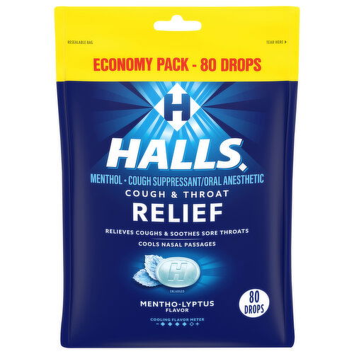 Halls Drops Mentho-Lyptus Flavor Cough & Throat Relief Economy Pack