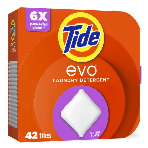 Tide Tide evo Laundry Detergent Fiber Tiles, Spring Blast Scent, 42 ct, No Fillers. No Extra Water. Just Tide Clean. Real Laundry Magic Image 1 of 6