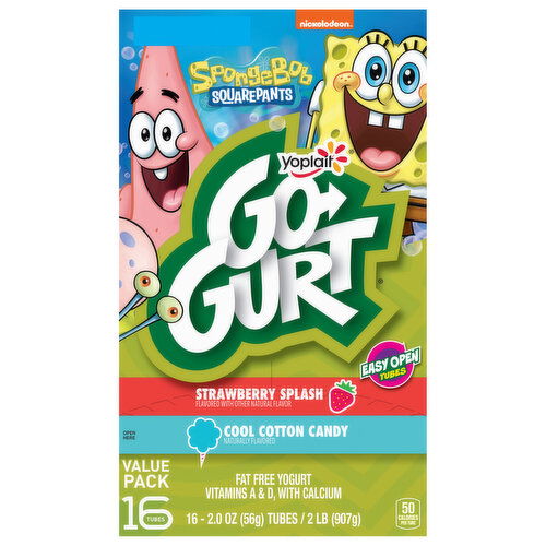 Go-Gurt Fat Free SpongeBob SquarePants Strawberry Splash/Cool Cotton Candy Yogurt Value Pack
