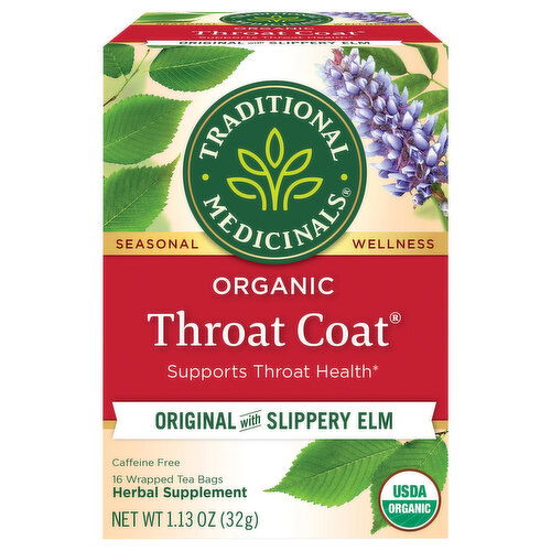 Traditional Medicinals Throat Coat, Organic, Original with Slippery Elm, Caffeine Free, Tea Bags