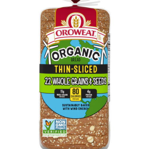 Oroweat Organic 22 Whole Grains & Seeds Thin Sliced Bread, 20 oz