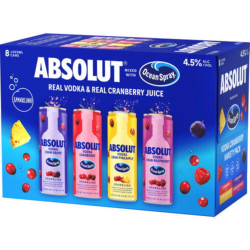 Absolut Vodka, Sparkling, Cranberry, Variety Pack