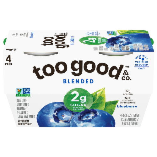 Too Good & Co. Yogurt, Blueberry, Blended, 4 Pack