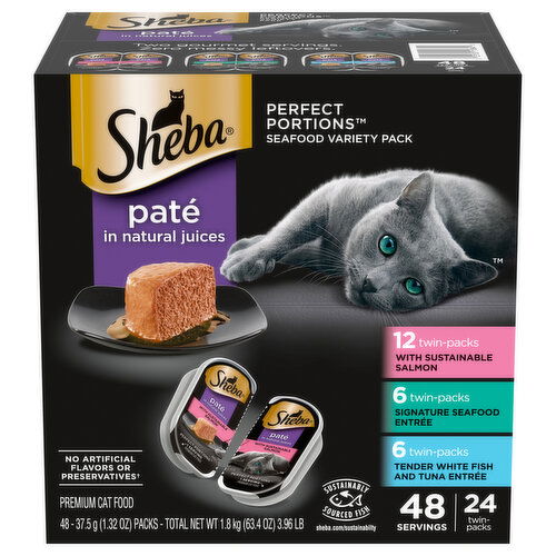 Sheba Premium Pate in Natural Juices with Sustainable Salmon/Signature Seafood Entree/Tender White Fish & Tuna Entree Cat Food Variety Pack