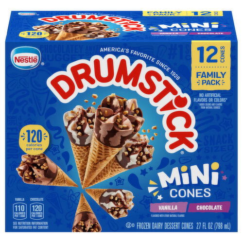 Drumstick Vanilla/Chocolate Mini Frozen Dairy Dessert Cones Family Pack