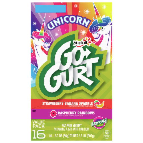 Go-Gurt Yogurt, Fat Free, Raspberry Rainbows, Strawberry Banana Sparkle, Value Pack