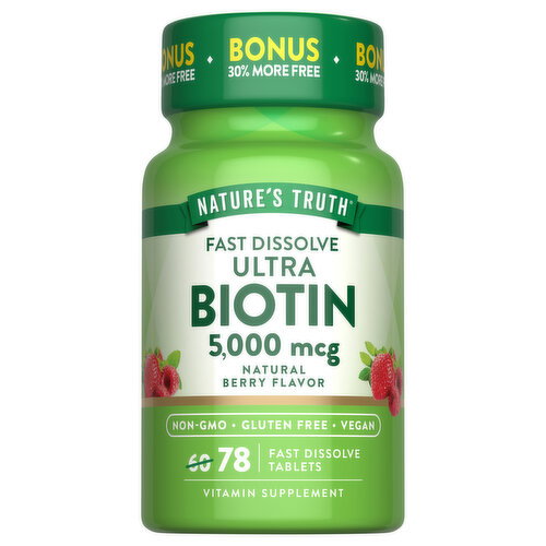 Nature's Truth Natural Berry Flavor Tablets 5000 mcg Fast Dissolve Ultra Biotin