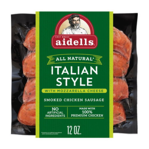 Aidells Smoked Chicken Sausage, Italian Style with Mozzarella Cheese, (4 Fully Cooked Links)