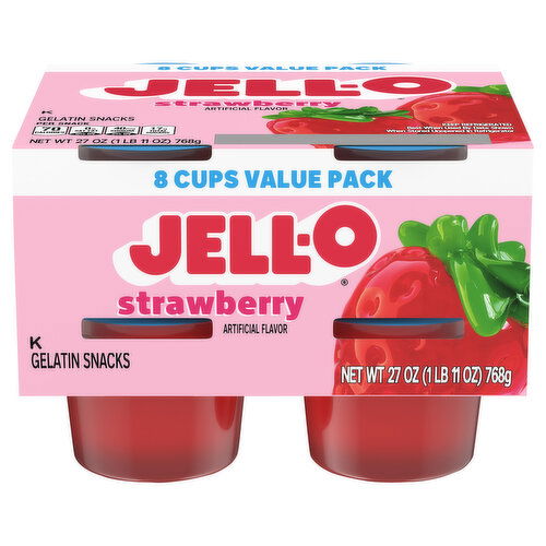 Jell-O Gelatin Snacks, Strawberry, 8 Cups Value Pack