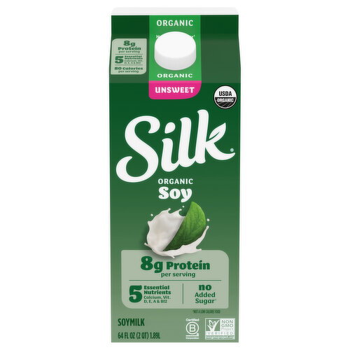 Silk Organic Unsweet Dairy Free Vegan Soy Milk