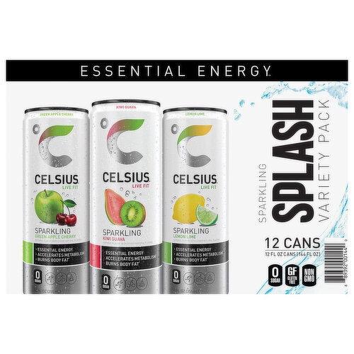 Celsius Sparkling Green Apple Cherry/Kiwi Guava/Lemon Lime Energy Drink Splash Variety Pack