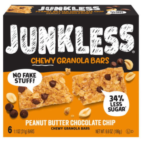 Junkless Granola Bars, Chewy, Peanut Butter Chocolate Chip