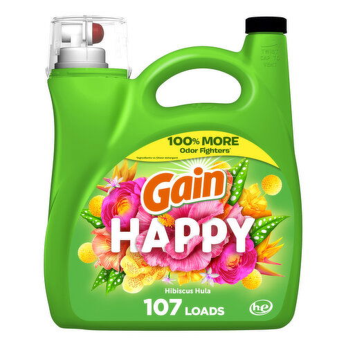 Gain Liquid Laundry Detergent, Happy, Hibiscus Hula, 107 loads