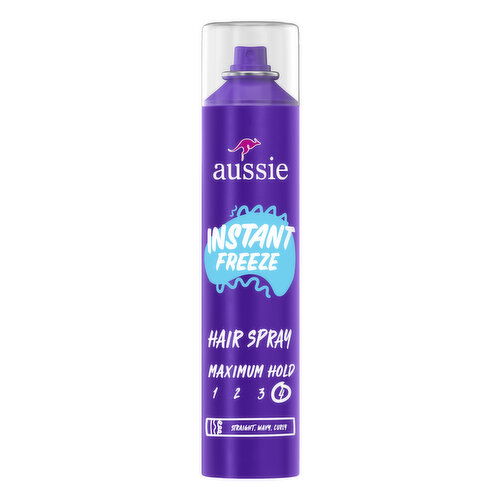 Aussie Instant Freeze Hair Spray for Curly Hair, Straight Hair, and Wavy Hair