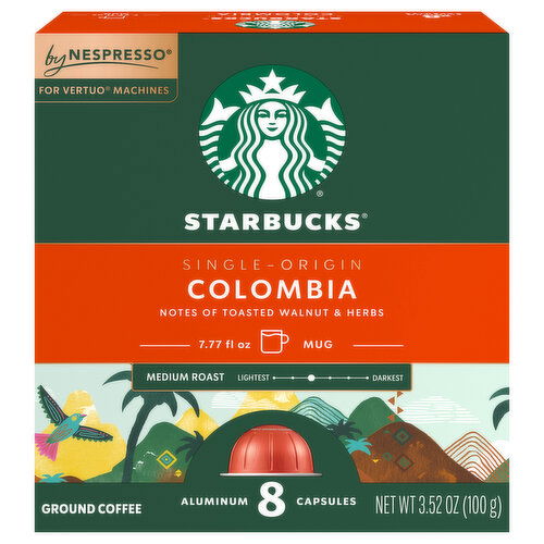 Starbucks Coffee, Ground, Medium Roast, Colombia, Aluminum Capsules