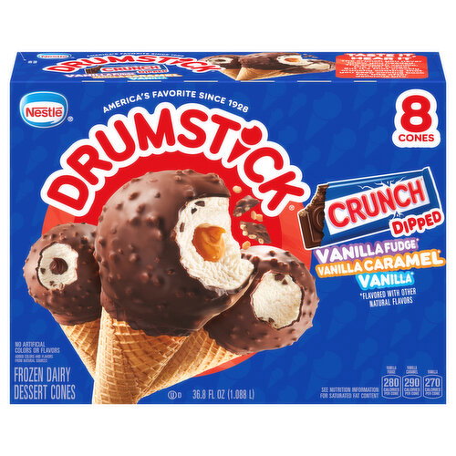 Drumstick Crunch Dipped Vanilla Fudge/Vanilla Caramel/Vanilla Frozen Dairy Dessert Cones Image 1 of 6