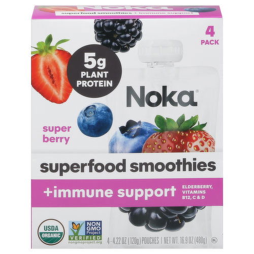 Noka Superfood Smoothie, +Immune Support, Super Berry, 4 Pack