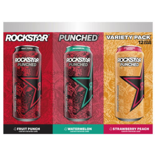 Rockstar Fruit Punch/Watermelon/Strawberry Peach Energy Drink Variety Pack
