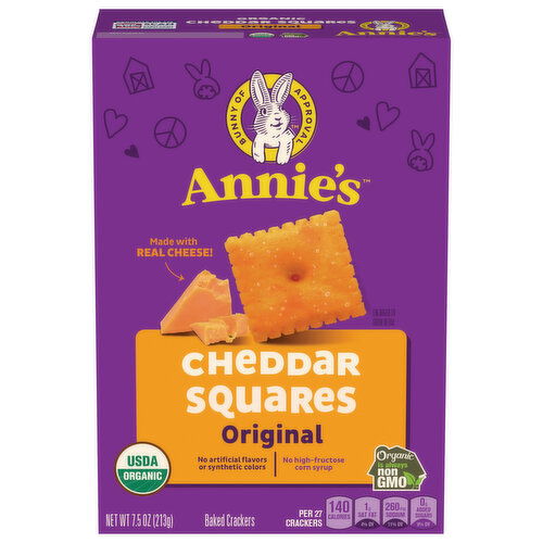 Annie's Crackers, Cheddar, Squares, Baked, Original