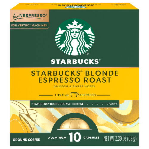 Starbucks Coffee, Ground, Blonde Roast, Espresso Roast, Aluminum Capsules