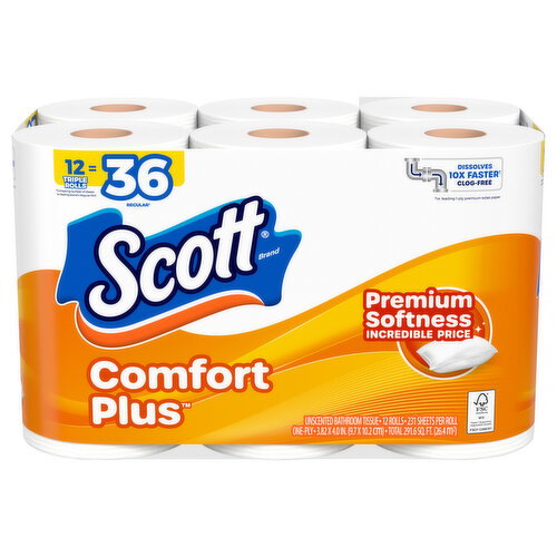 Scott One-Ply Unscented Triple Rolls Bathroom Tissue