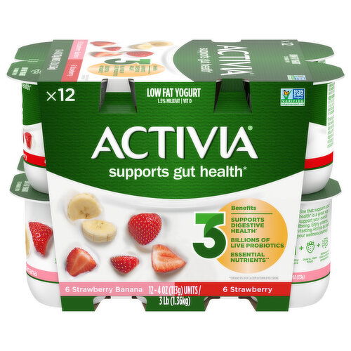 Activia Low Fat Strawberry/Strawberry Banana Yogurt