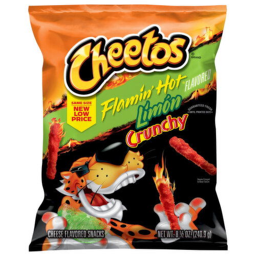 Cheetos Cheese Flavored Snacks, Flamin' Hot Limon Flavored, Crunchy