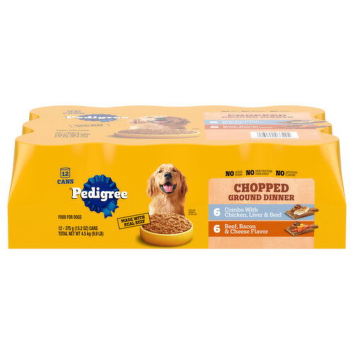 Pedigree Dog Food, Chicken, Liver & Beef, Beef, Bacon & Cheese, Chopped Ground Dinner