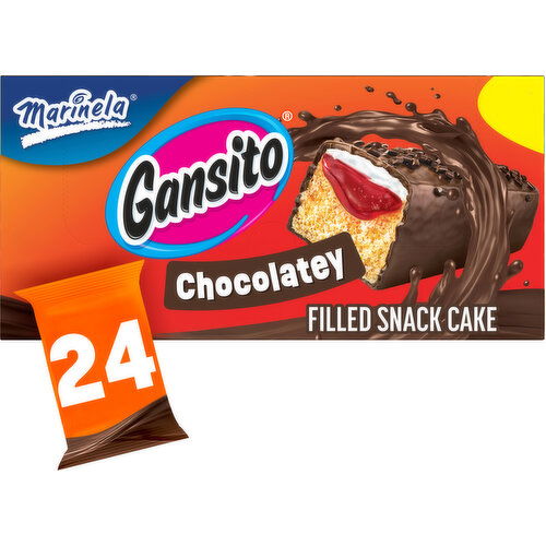 Marinela Strawberry Chocolate Flavored Covered Filled Snack Cake, 24 packs, (1 ct each), 42.24 lbs Case