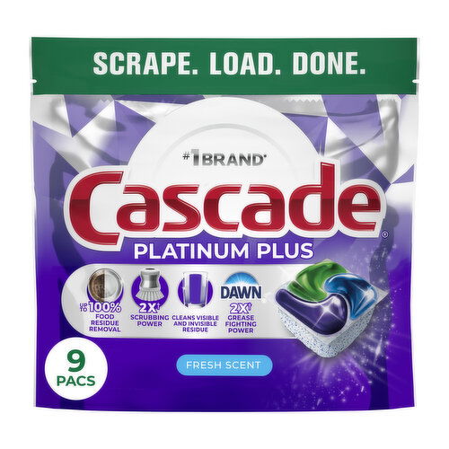 Cascade Platinum Plus Dishwasher Pods, Fresh