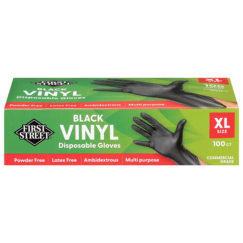 First Street Black Vinyl XL Size Disposable Gloves