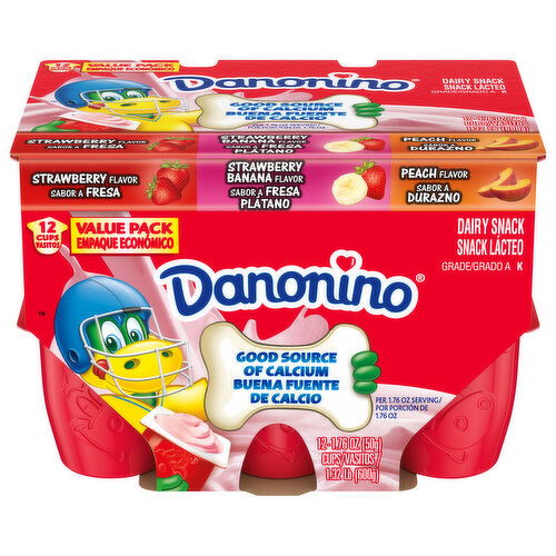 Danonino Dairy Snack, Strawberry/Strawberry Banana/Peach, Value Pack