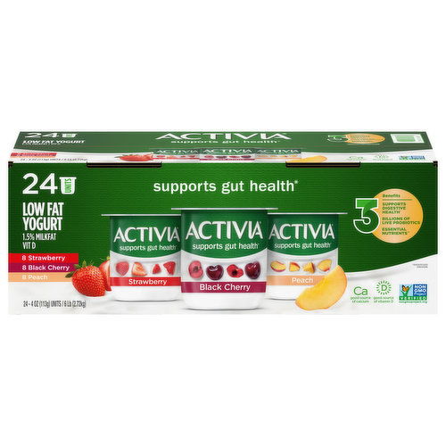 Activia Yogurt, Low Fat, Strawberry, Black Cherry, Peach